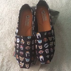Bobs from Skechers with puppy print slip ons